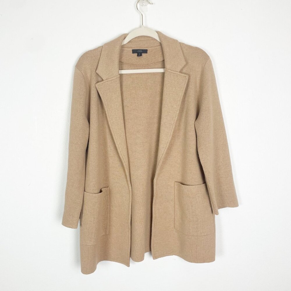 J. Crew Women's M Tan Brown 365 Sophie Knit Open Front Sweater Blazer J0244